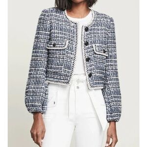 Veronica Beard Blue Tweed Collarless Blazer/ Jacket